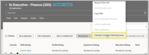 Enhance Hiring with AI Candidate Matching in Oracle Recruiting Cloud - Fig 2: Candidate Matching rating Action (Manually)
