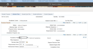 PeopleSoft Enterprise CS Student Records Version 9.2 - Student Program Plan Overview -- Fig 2: Student Plan which consist of the detail info of academic plan under program