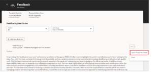 Fig 6 -Click on Send Thank You Note -- Enhance Feedback with AI Assistance in Oracle HCM Cloud