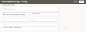 Noncatalog Course Request in Oracle Learning Cloud -- Fig 1.2: Request Details Page