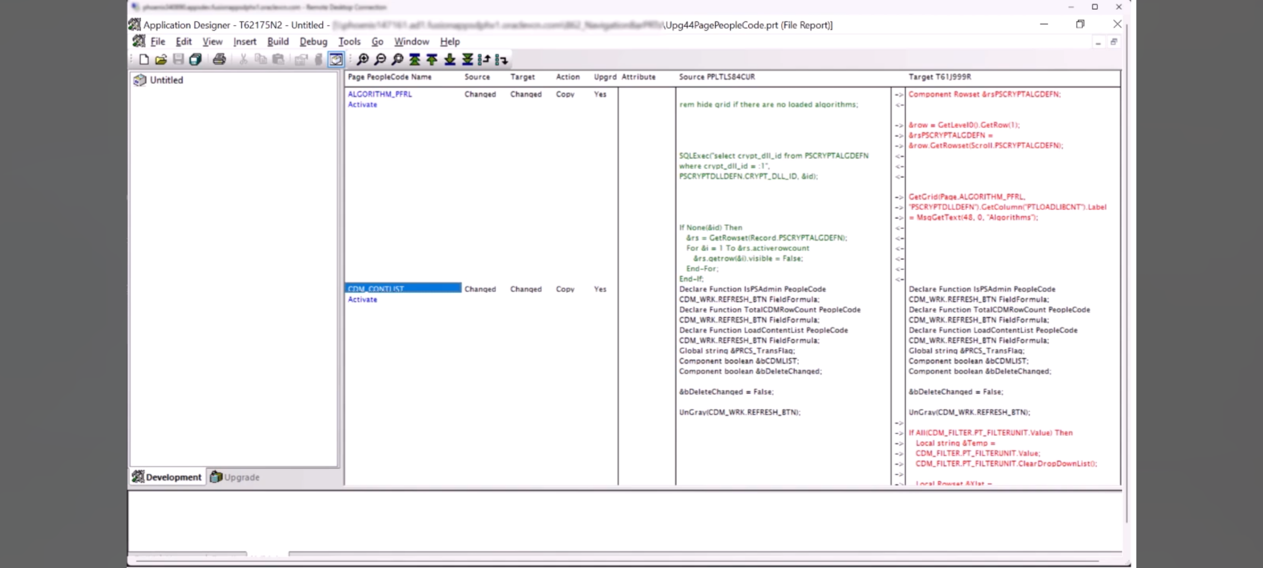 PeopleSoft Compare Report Navigation Enhanced in PeopleTools 8.62 - Fig 1: Differences in objects within Compare Report